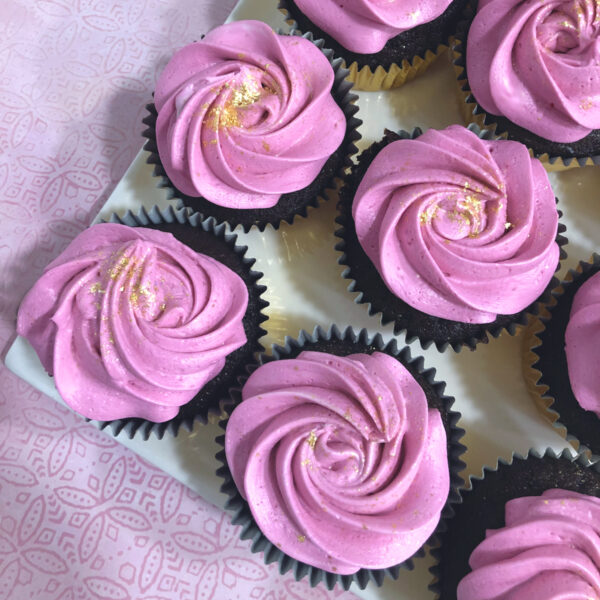 Bright Pink Cupcakes with Gold Glitter