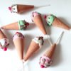 Ice Cream Cone Cake Pops in pink and white and green