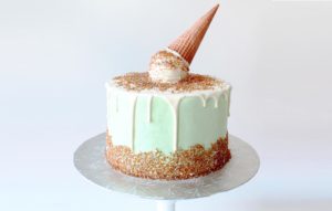 Ice Cream Drip Cake in Green with Gold Sprinkles