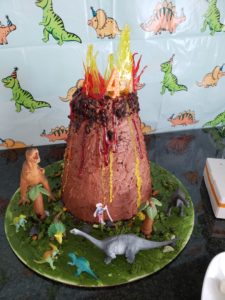 Volcano Cake with Dinosaur Diorama