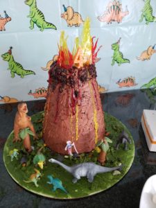 Volcano Cake with Dinosaur Diorama
