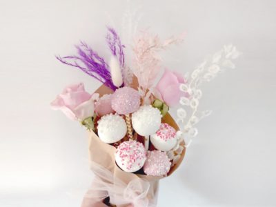 Cake Pop Bouquet with Pink Flowers and Pops
