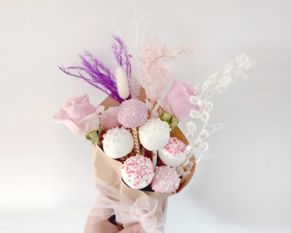 Cake Pop Bouquet with Pink Flowers and Pops