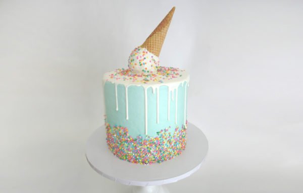 Buttercream Cake with Melting Ice Cream Cake Pop and Sprinkles