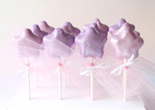 Purple Star Magical Fairy Wand Cake Pops with Glitter and Ribbons