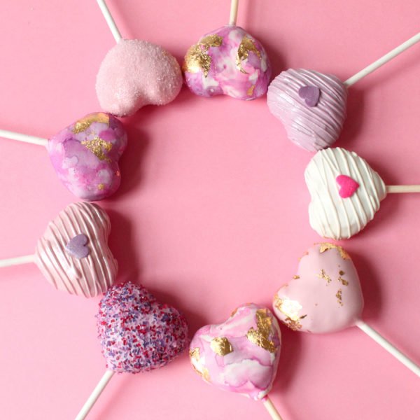 Valentine's Day Heart Cake Pops in Pink and Purple